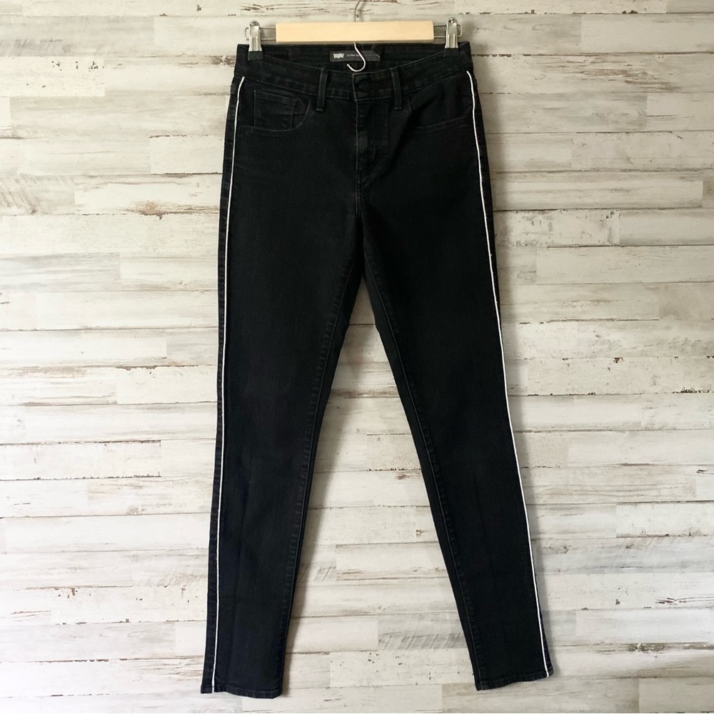 Levi’s Hi Rise Skinny Jeans Black with White Trim 25 Waist